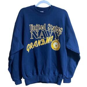 Soffe Women’s US Navy Grandma Sweatshirt Large Blue Yellow Military Pride